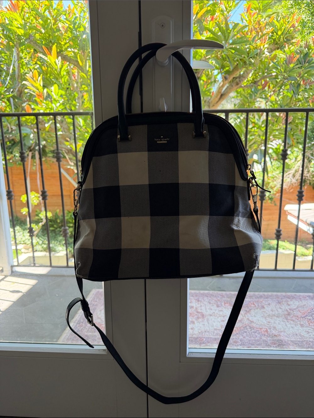 kate spade Black & White Check Canvas Satchel with Strap